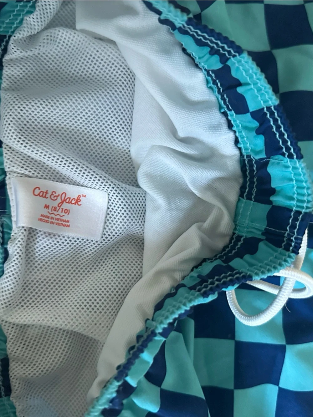 ☀️Cat & Jack boys swim suit Teal and Navy Checkerboard Swim Shorts size medium